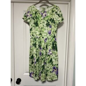 Oscar de La Renta, Vintage Woman's Floral Dress,‎ Green & Purple, Size 2
